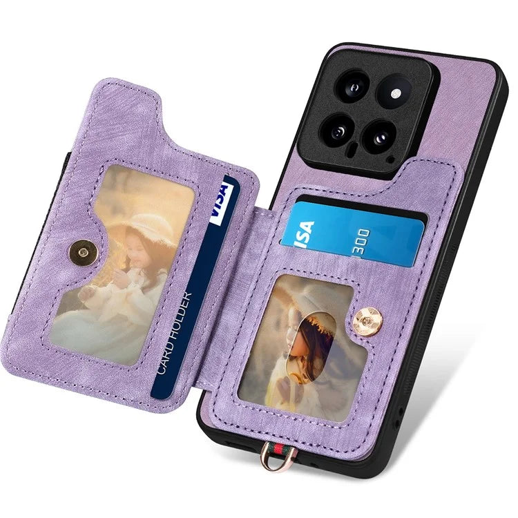 D4 For Xiaomi 14 Card Slots RFID Blocking Vintage Phone Case Kickstand Cover