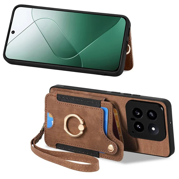 D4 For Xiaomi 14 Card Slots RFID Blocking Vintage Phone Case Kickstand Cover