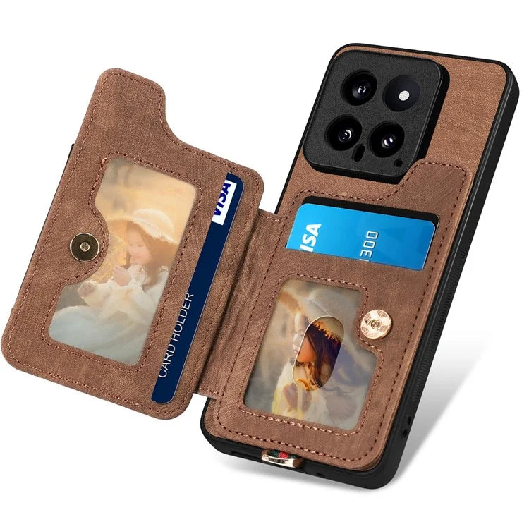 D4 For Xiaomi 14 Card Slots RFID Blocking Vintage Phone Case Kickstand Cover