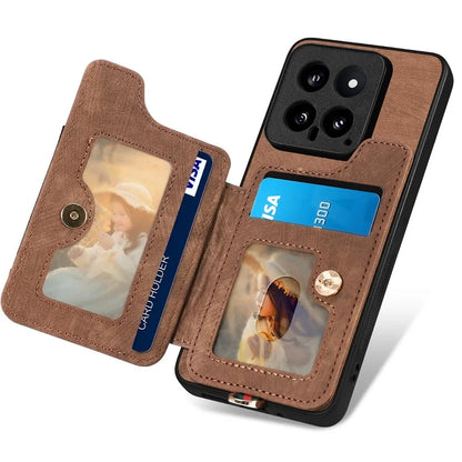 D4 For Xiaomi 14 Card Slots RFID Blocking Vintage Phone Case Kickstand Cover