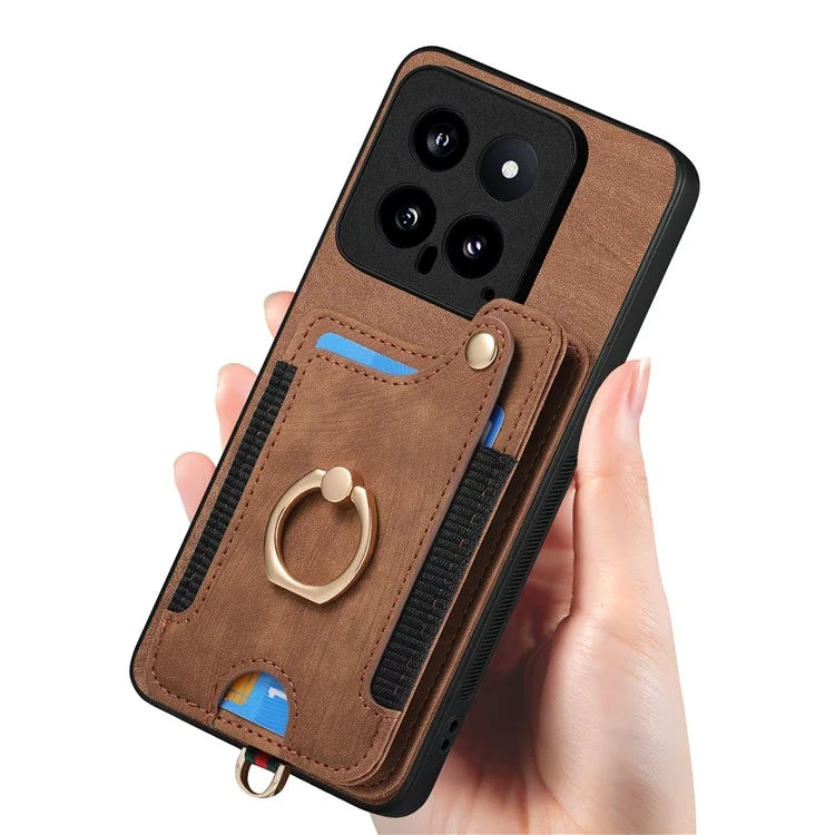 D4 For Xiaomi 14 Card Slots RFID Blocking Vintage Phone Case Kickstand Cover