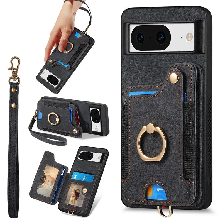 D4 For Google Pixel 8 Cell Phone Case Leather+TPU Back Cover with RFID Blocking Card Holder