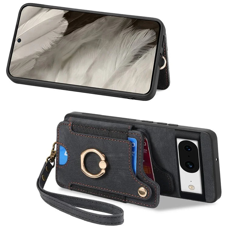 D4 For Google Pixel 8 Cell Phone Case Leather+TPU Back Cover with RFID Blocking Card Holder