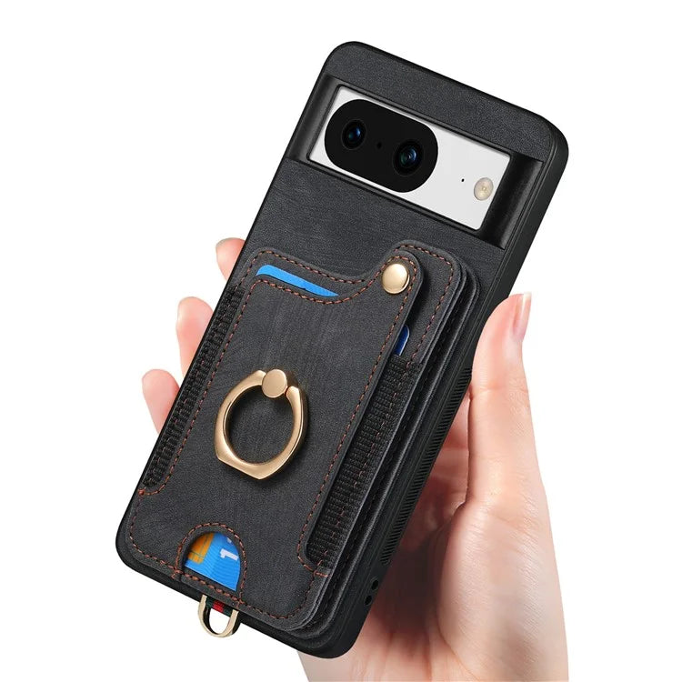 D4 For Google Pixel 8 Cell Phone Case Leather+TPU Back Cover with RFID Blocking Card Holder