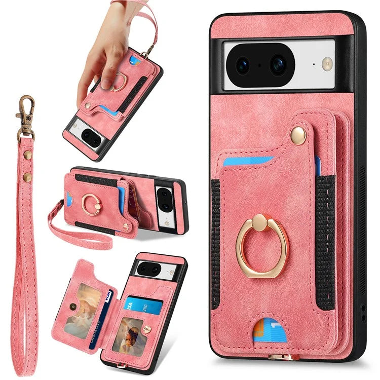 D4 For Google Pixel 8 Cell Phone Case Leather+TPU Back Cover with RFID Blocking Card Holder