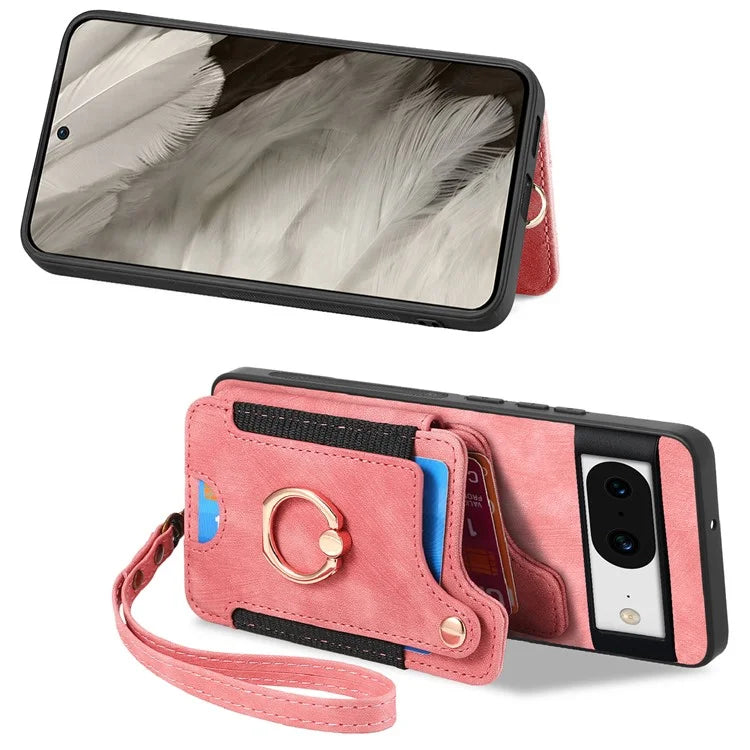 D4 For Google Pixel 8 Cell Phone Case Leather+TPU Back Cover with RFID Blocking Card Holder