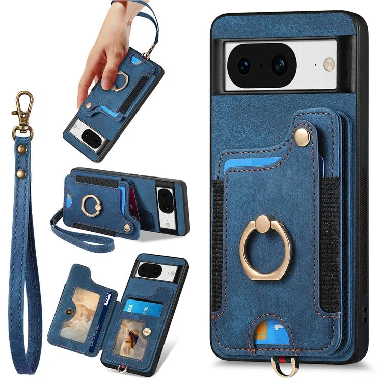 D4 For Google Pixel 8 Cell Phone Case Leather+TPU Back Cover with RFID Blocking Card Holder