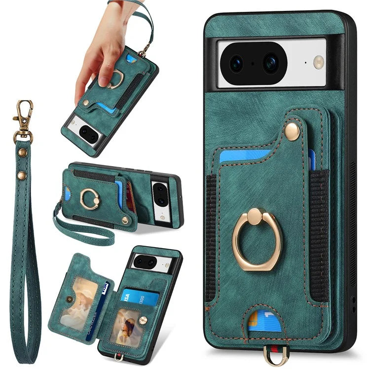 D4 For Google Pixel 8 Cell Phone Case Leather+TPU Back Cover with RFID Blocking Card Holder