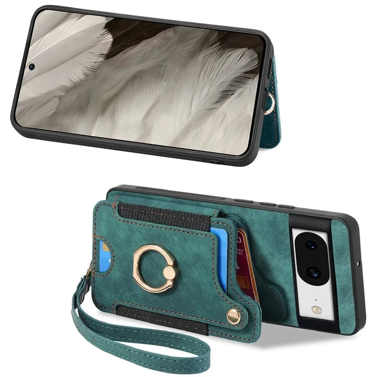 D4 For Google Pixel 8 Cell Phone Case Leather+TPU Back Cover with RFID Blocking Card Holder