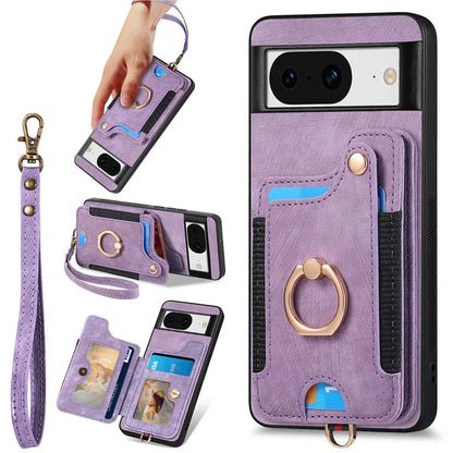 D4 For Google Pixel 8 Cell Phone Case Leather+TPU Back Cover with RFID Blocking Card Holder