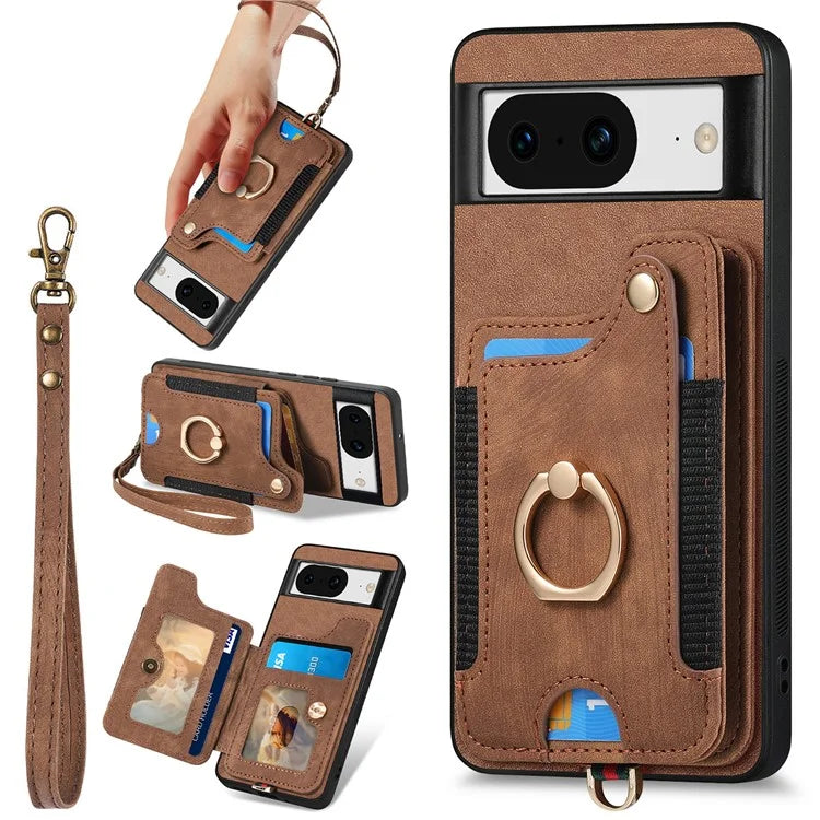 D4 For Google Pixel 8 Cell Phone Case Leather+TPU Back Cover with RFID Blocking Card Holder