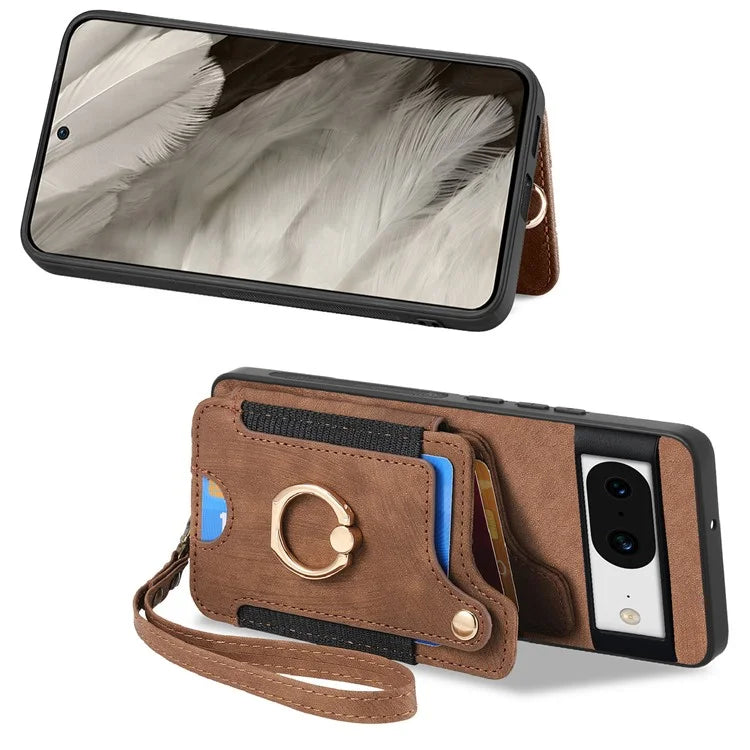 D4 For Google Pixel 8 Cell Phone Case Leather+TPU Back Cover with RFID Blocking Card Holder