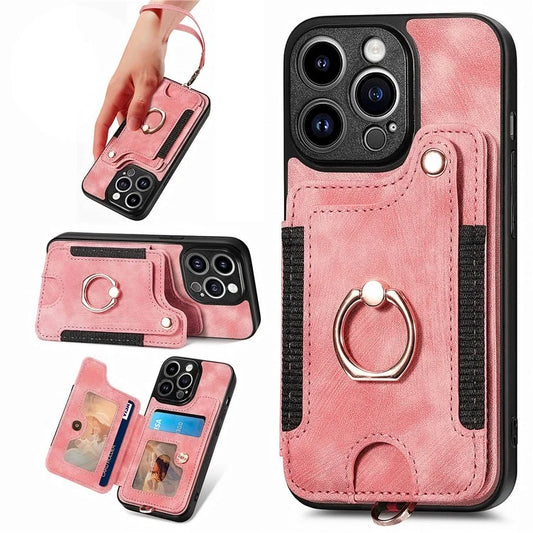 D4 For iPhone 13 Pro Max Phone Case RFID Blocking Cell Phone Back Cover Card Slots Kickstand