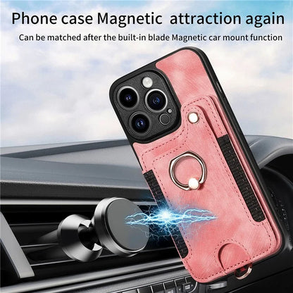 D4 For iPhone 13 Pro Max Phone Case RFID Blocking Cell Phone Back Cover Card Slots Kickstand