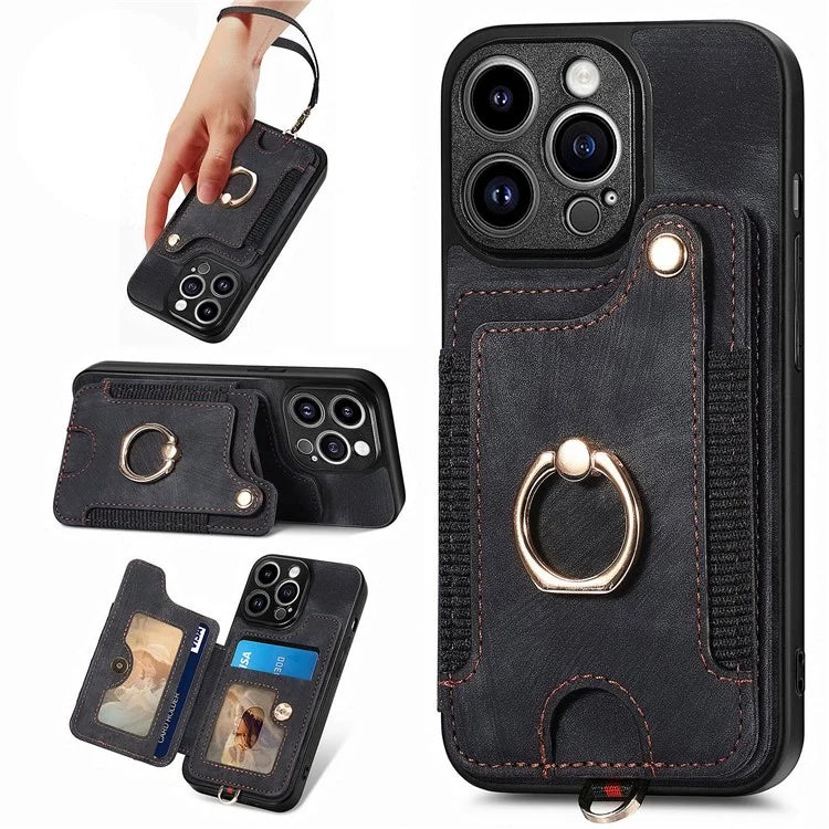 D4 For iPhone 13 Pro Max Phone Case RFID Blocking Cell Phone Back Cover Card Slots Kickstand