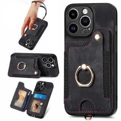 D4 For iPhone 13 Pro Max Phone Case RFID Blocking Cell Phone Back Cover Card Slots Kickstand
