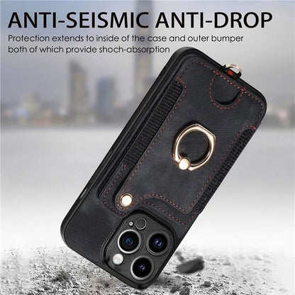 D4 For iPhone 13 Pro Max Phone Case RFID Blocking Cell Phone Back Cover Card Slots Kickstand