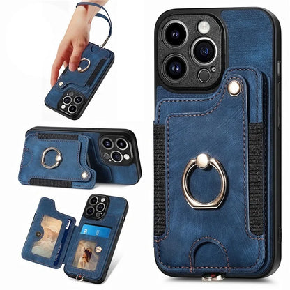 D4 For iPhone 13 Pro Max Phone Case RFID Blocking Cell Phone Back Cover Card Slots Kickstand