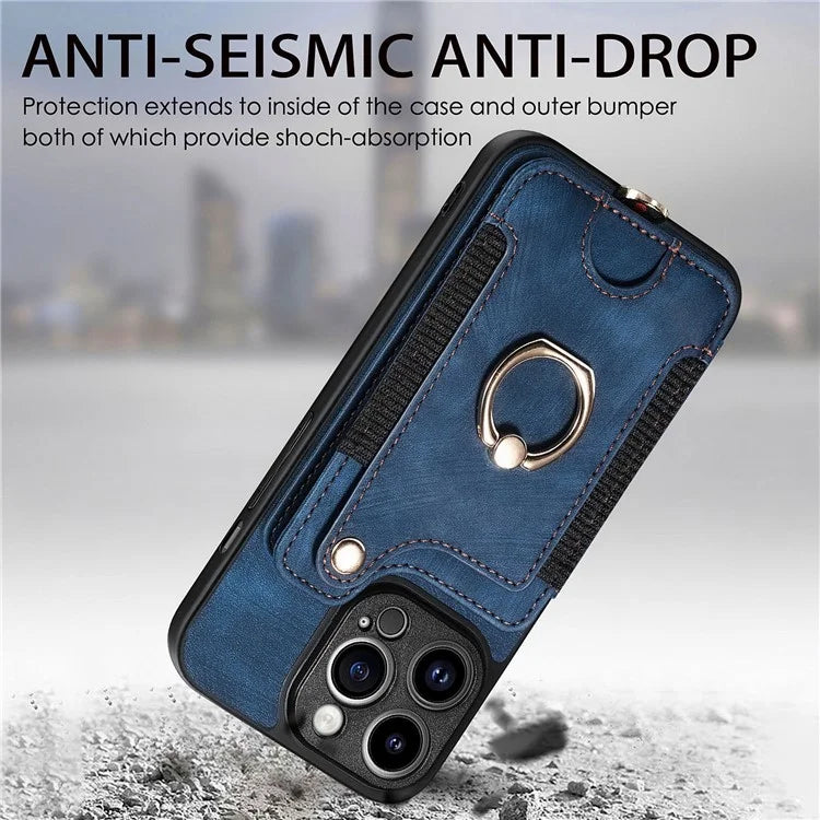 D4 For iPhone 13 Pro Max Phone Case RFID Blocking Cell Phone Back Cover Card Slots Kickstand