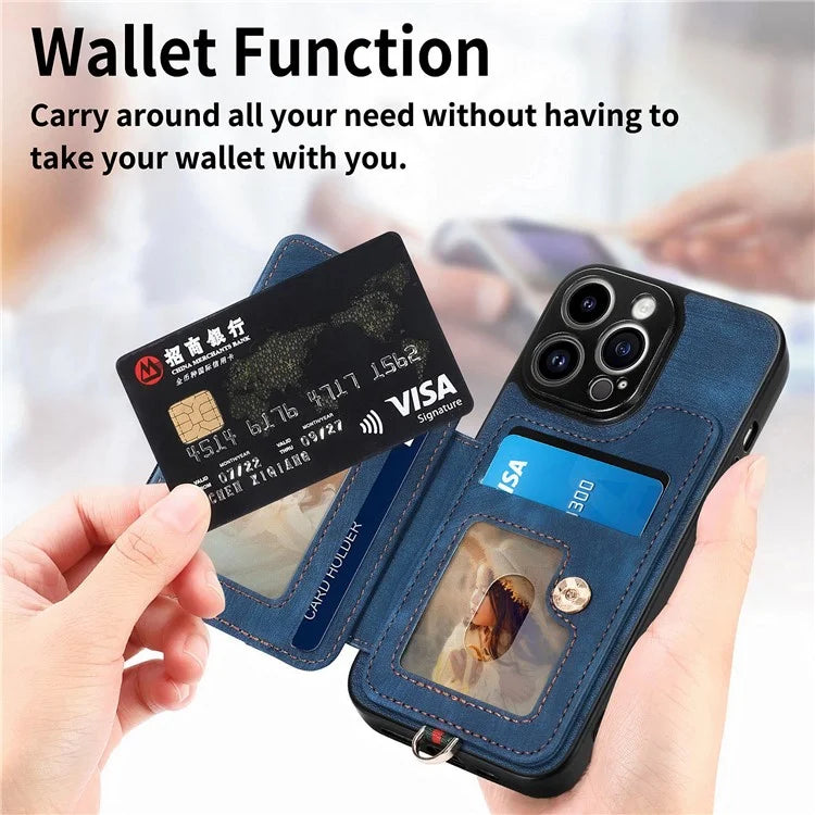 D4 For iPhone 13 Pro Max Phone Case RFID Blocking Cell Phone Back Cover Card Slots Kickstand