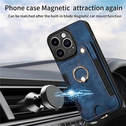 D4 For iPhone 13 Pro Max Phone Case RFID Blocking Cell Phone Back Cover Card Slots Kickstand