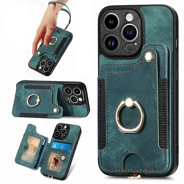 D4 For iPhone 13 Pro Max Phone Case RFID Blocking Cell Phone Back Cover Card Slots Kickstand