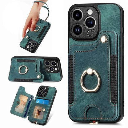 D4 For iPhone 13 Pro Max Phone Case RFID Blocking Cell Phone Back Cover Card Slots Kickstand