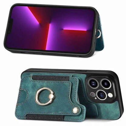 D4 For iPhone 13 Pro Max Phone Case RFID Blocking Cell Phone Back Cover Card Slots Kickstand