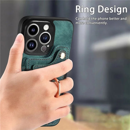 D4 For iPhone 13 Pro Max Phone Case RFID Blocking Cell Phone Back Cover Card Slots Kickstand