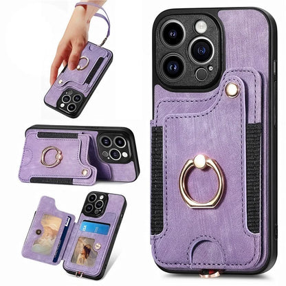 D4 For iPhone 13 Pro Max Phone Case RFID Blocking Cell Phone Back Cover Card Slots Kickstand