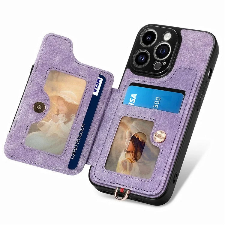 D4 For iPhone 13 Pro Max Phone Case RFID Blocking Cell Phone Back Cover Card Slots Kickstand