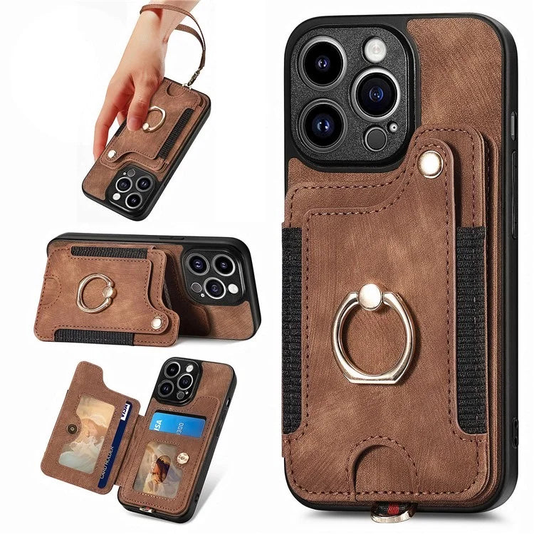 D4 For iPhone 13 Pro Max Phone Case RFID Blocking Cell Phone Back Cover Card Slots Kickstand