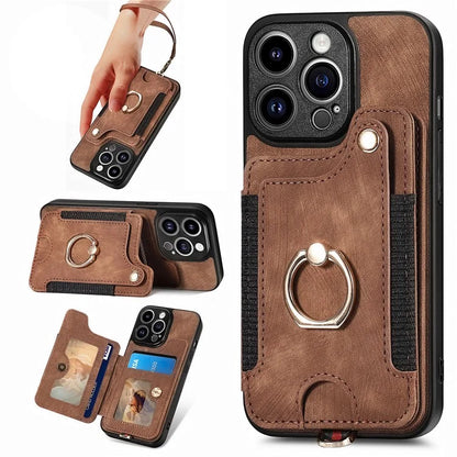 D4 For iPhone 13 Pro Max Phone Case RFID Blocking Cell Phone Back Cover Card Slots Kickstand