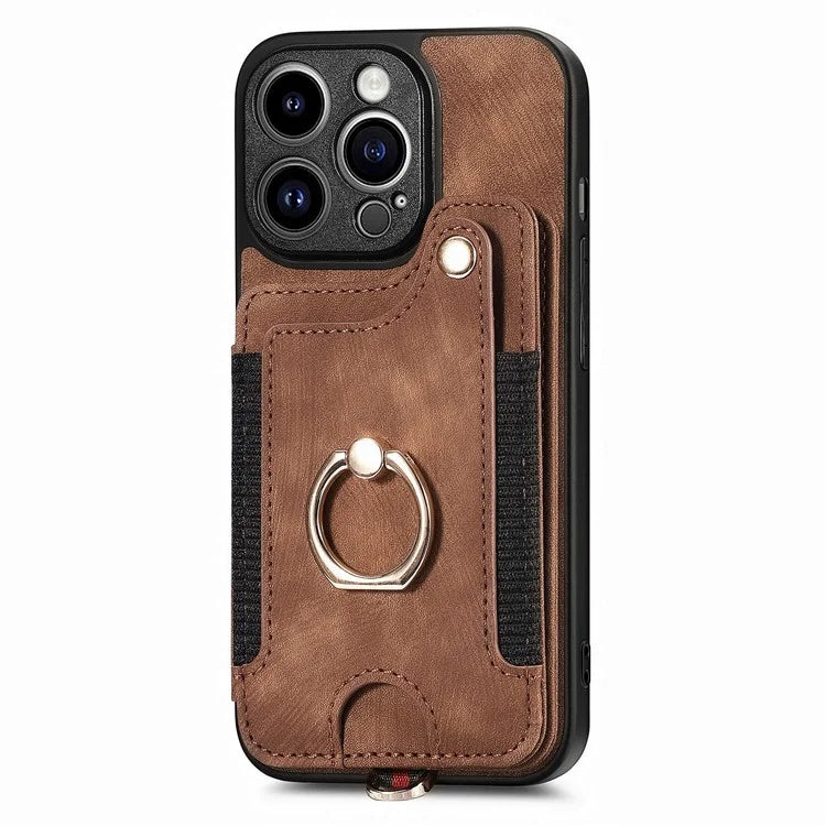 D4 For iPhone 13 Pro Max Phone Case RFID Blocking Cell Phone Back Cover Card Slots Kickstand