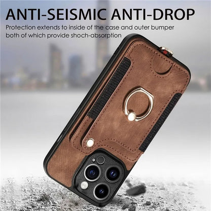 D4 For iPhone 13 Pro Max Phone Case RFID Blocking Cell Phone Back Cover Card Slots Kickstand