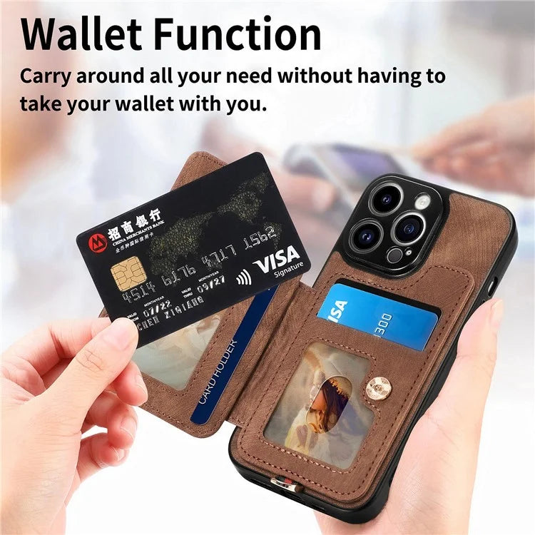 D4 For iPhone 13 Pro Max Phone Case RFID Blocking Cell Phone Back Cover Card Slots Kickstand