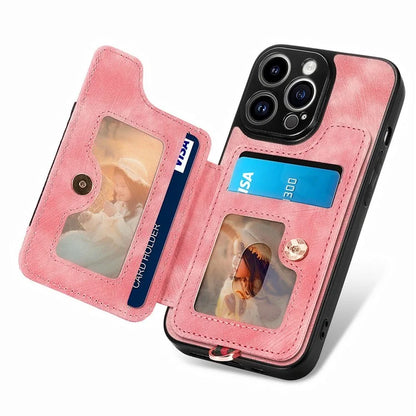 D4 For iPhone 13 Pro RFID Blocking Phone Case Wallet TPU+PU Leather Phone Cover with Ring Holder