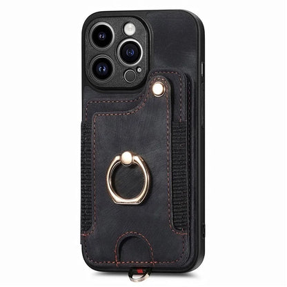D4 For iPhone 13 Pro RFID Blocking Phone Case Wallet TPU+PU Leather Phone Cover with Ring Holder