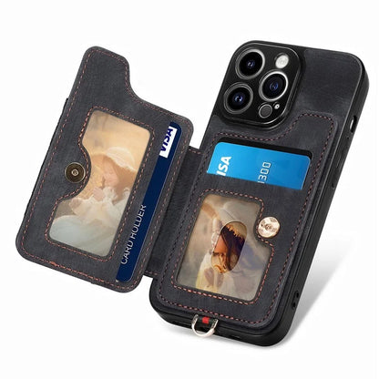 D4 For iPhone 13 Pro RFID Blocking Phone Case Wallet TPU+PU Leather Phone Cover with Ring Holder