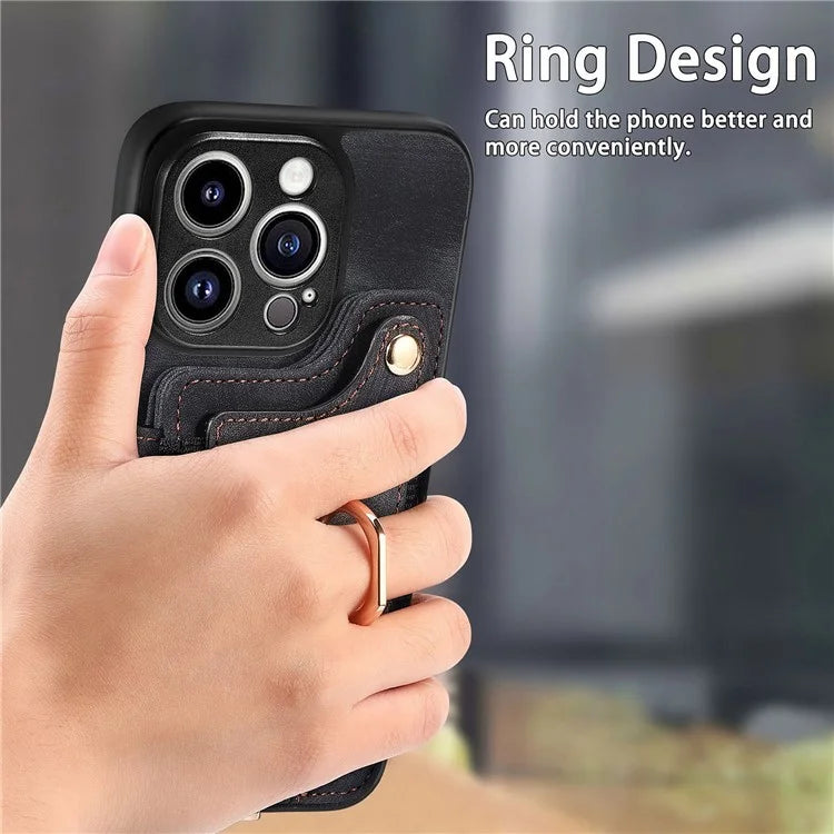 D4 For iPhone 13 Pro RFID Blocking Phone Case Wallet TPU+PU Leather Phone Cover with Ring Holder