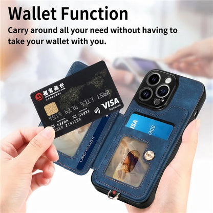 D4 For iPhone 13 Pro RFID Blocking Phone Case Wallet TPU+PU Leather Phone Cover with Ring Holder