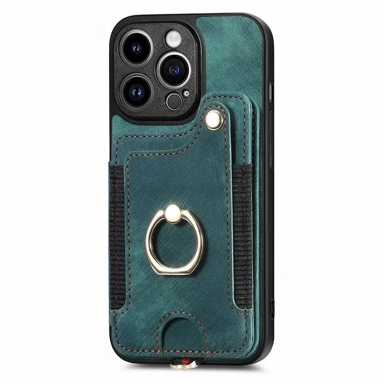 D4 For iPhone 13 Pro RFID Blocking Phone Case Wallet TPU+PU Leather Phone Cover with Ring Holder