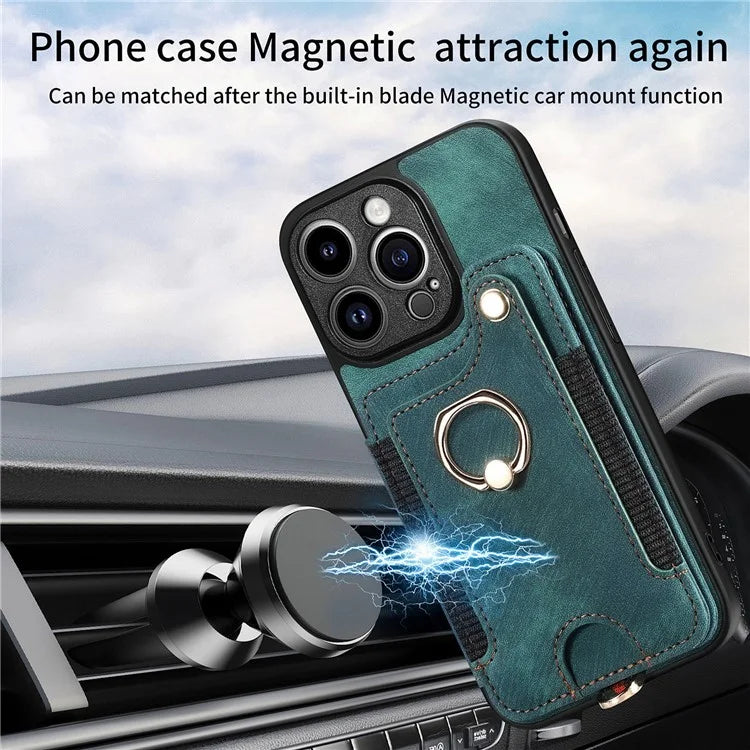 D4 For iPhone 13 Pro RFID Blocking Phone Case Wallet TPU+PU Leather Phone Cover with Ring Holder