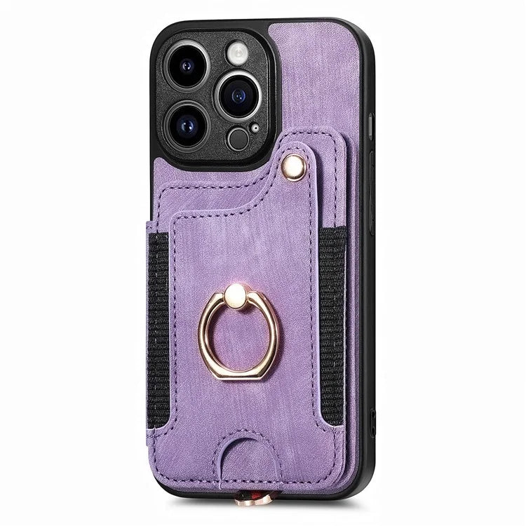 D4 For iPhone 13 Pro RFID Blocking Phone Case Wallet TPU+PU Leather Phone Cover with Ring Holder