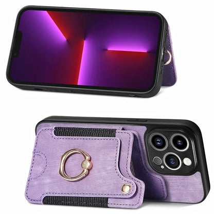 D4 For iPhone 13 Pro RFID Blocking Phone Case Wallet TPU+PU Leather Phone Cover with Ring Holder