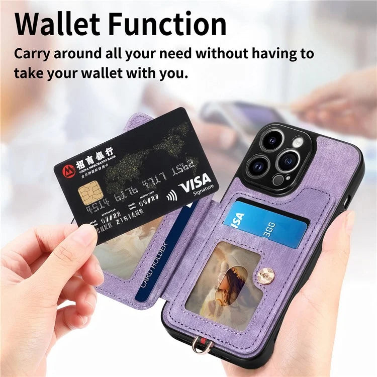 D4 For iPhone 13 Pro RFID Blocking Phone Case Wallet TPU+PU Leather Phone Cover with Ring Holder