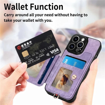 D4 For iPhone 13 Pro RFID Blocking Phone Case Wallet TPU+PU Leather Phone Cover with Ring Holder