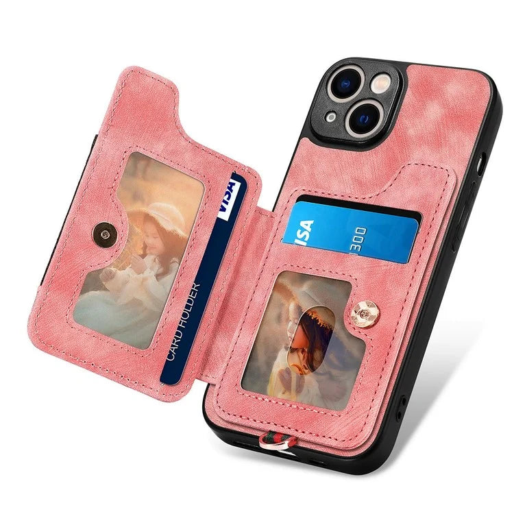 D4 For iPhone 13 Anti-scratch RFID Blocking Vintage Phone Case Card Slots Kickstand Cover