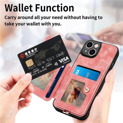 D4 For iPhone 13 Anti-scratch RFID Blocking Vintage Phone Case Card Slots Kickstand Cover