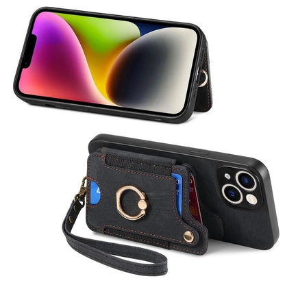 D4 For iPhone 13 Anti-scratch RFID Blocking Vintage Phone Case Card Slots Kickstand Cover